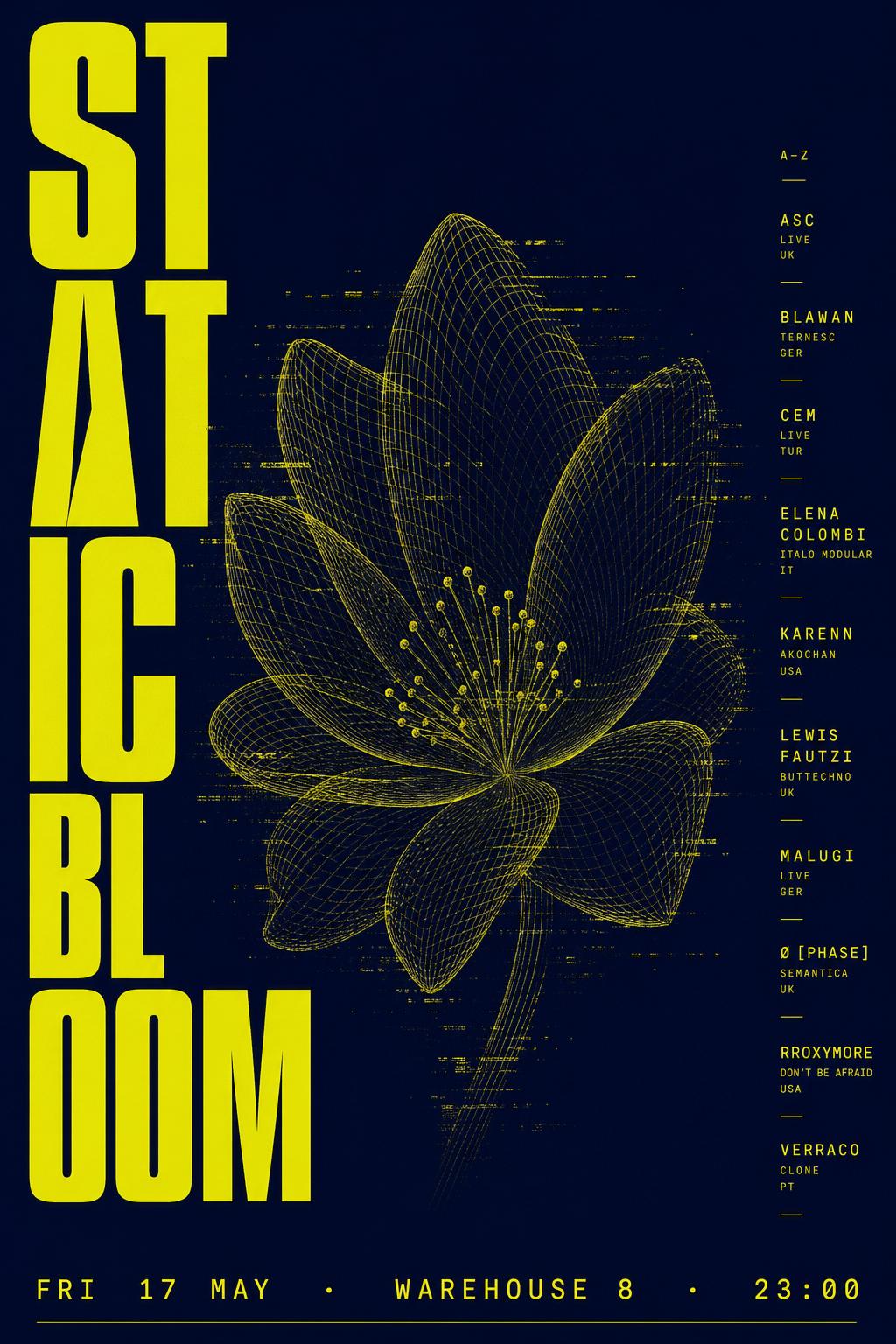 Static Bloom — sample electronic showcase poster